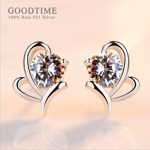 Fashion Women Earrings Pure 925 Sterling Silver Love Heart Earring Zircon Jewelry Earring For Girl Valentines Day Gift