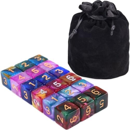 18pcs D6 Galaxy Nebula Dice with Drawstring Pouch for Tabletop Games DND RPG MTG Math Teaching