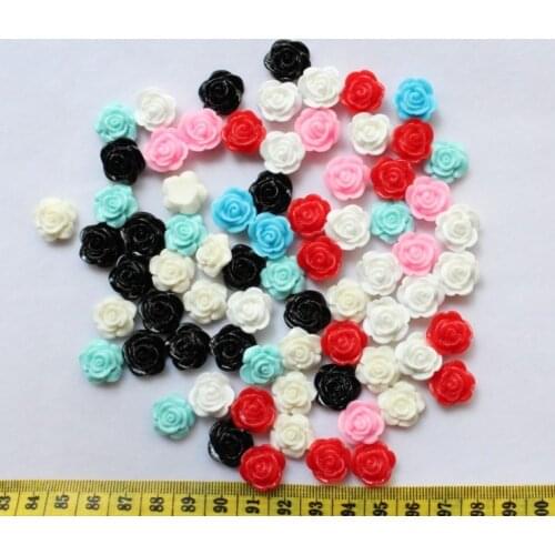 250pcs resin flower multiple designs mixed colors Resin Rose Flowers Cab Cabochons DIY 14mm-SZ0179