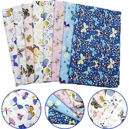 8PCS/SET Butterfly printing Twill Cotton Fabric For DIY Sewing Patchwork Clothes Material Telas to Patchwork