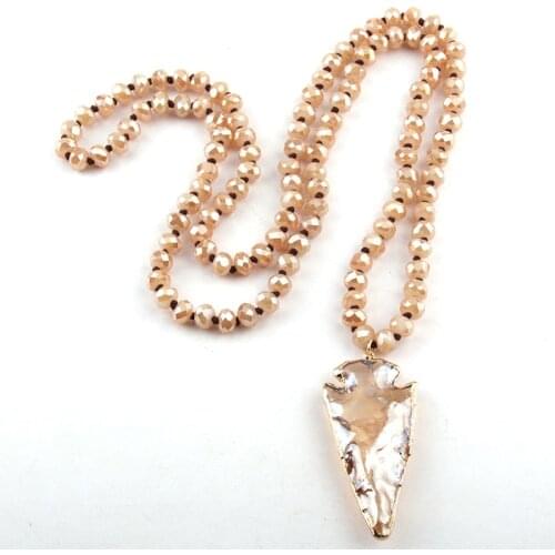 Free Shipping Fashion Bohemian Tribal Jewelry Crystal Glass Long Knotted Beads Glass Arrowhead Pendant Necklaces