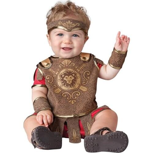 80-100cm Baby Gladiator Dress Up Rompers Newborn Halloween Christmas Party Cosplay Costumes Infant Role Play Jumpsuit Hat Socks