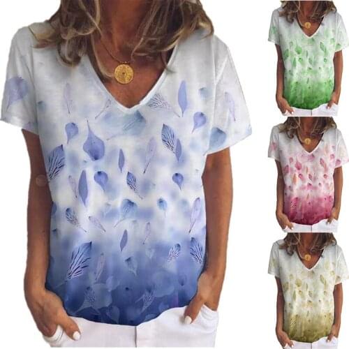 S-5XL Oversized T Shirt New Summer Floral Print V-Neck Loose Top Female Women Short Sleeve Shirt Casual Street Tee Pullovers