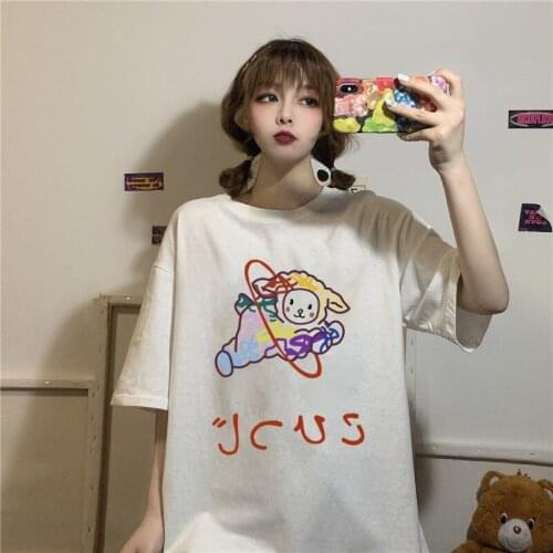 Graffiti Korean Loose Short-sleeved T-shirt Female 2021 Spring and Summer New Student All-match Shirt Tide Bottoming Shirt