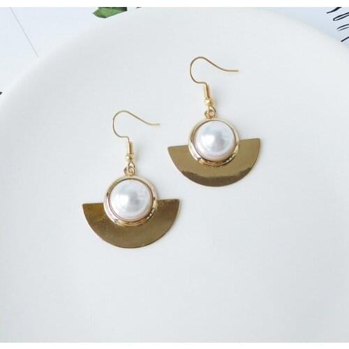 HC Fashion Korean Girl Cute Earrings Geometry Circular Triangle Long Drop Earrings Women Bridal Pearl Gold Color Accessories W