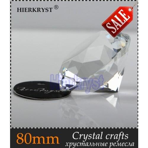HIERKYST 1pc Clear Glass Crystal Diamond Paperweight Rainbows Cut Crafts Wedding Decoration Europe Style Ornaments 80mm #2007-10