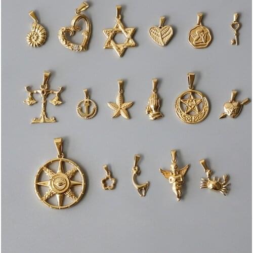 RHYSONG Stainless Steel Gold Retro Pendant Womens Hand Making Jewelry Conch Animal Star Angel Diy Charms Without Chain Necklace