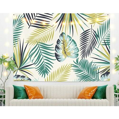 Palm and Banana Leaves Tapestry Vintage Exotic Summer Plant Nature Frame for Bedroom Photography Wall Decor