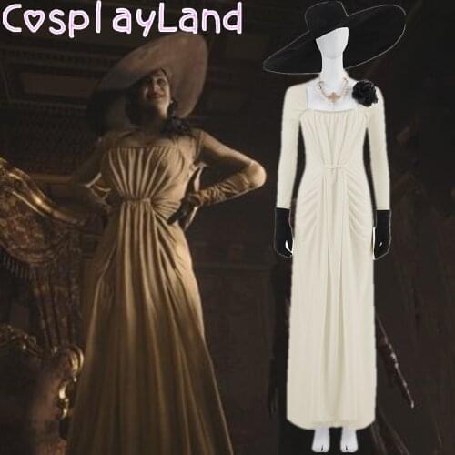Hot Game Village Alcina Dimitrescu Cosplay Costume Outfits Halloween Carnival Suit Middle Ages Women Party Long Dress Hat