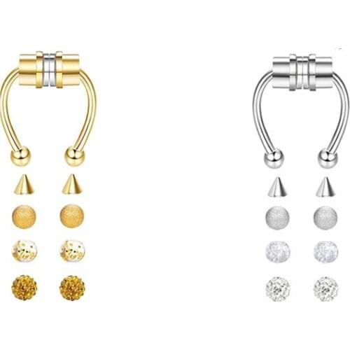 Hot Fake Piercing Nose Ring Alloy Nose Piercing Hoop Septum Rings For Women Body Jewelry Gifts Fashion Magnetic Fake Piercing