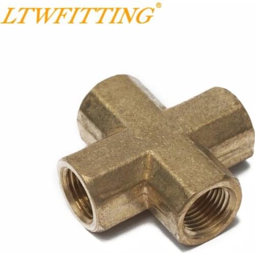 LTWFITTING Brass Pipe Female Cross Fitting 1/8" NPT 4 Way Fuel Air Water