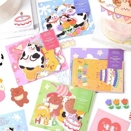 Sweet Cartoon Animal Birthday Cards Material Paper Stickers for DIY Gift Party Decoration Stationary Supplies