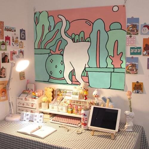 Cute Cat Tapestry Kitten Background Fabric Ins Healing Wind Room Bedside Wall Decoration Cloth Tapestry