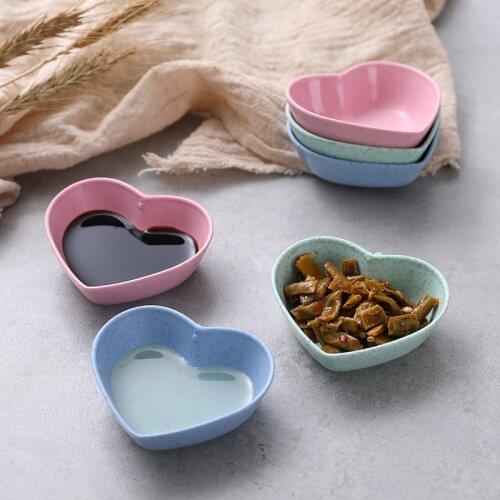 Wheat Straw Mini Cute Love Heart Shape Bowl Vinegar Seasoning Solid Soybean Dish Sauce Salt Snack Small Plate Kitchen Gadget