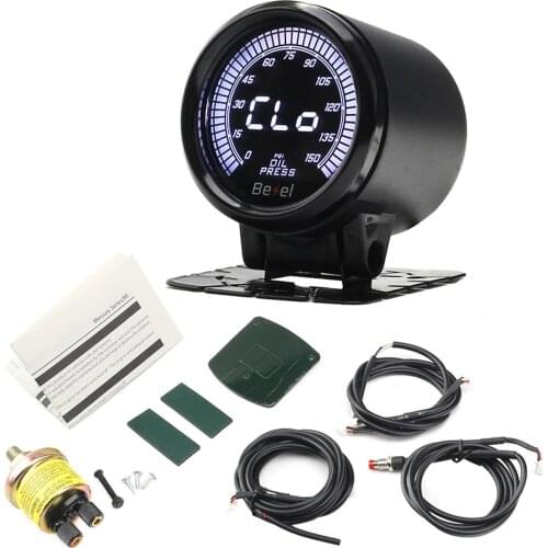 Oil Pressure Gauge Kit 12V 52mm Universal Car LED Gauge Large LCD Display PSI/Water Temp/Oil Pressure Meter with Sensor