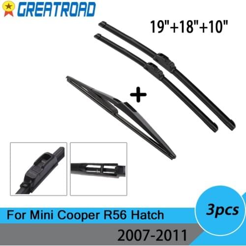 Wiper Front & Rear Wiper Blades Set For Mini Cooper R56 Hatch 2007-2011 Windshield Windscreen 19"18"10"E1