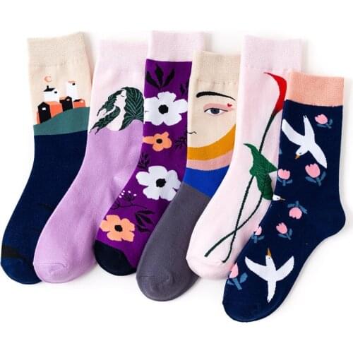 Funny Cartoon Jacquard Cute Socks Women Men Novelty Creative Floral Comfort Breathable Harajuku Cotton Socks Chaussette Femme