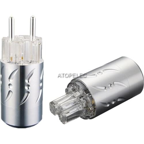 VIBORG Clear Aluminum Shell Silver Plated 99.998% Pure Red Copper Schuko EU Male Plug/ IEC Female Power Connector HiFi Audio 512