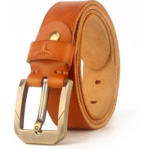 SLiGOLEEE Luxury genuine leather belt for men vintage high quality gold alloy pin buckle male belt for jeans strap wide strap