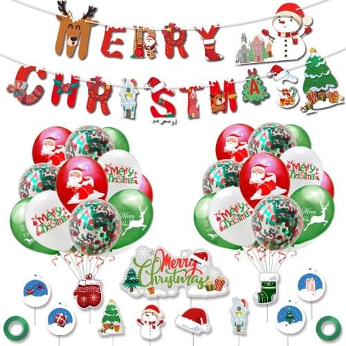 Christmas balloons decoration Cake Toppers pull flag balloons Party Decors merry christmas holiday party decoration