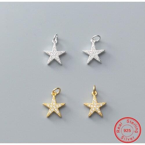 UQBing Real 925 Sterling Silver Sparkling Gold Silver Star CZ Charms DIY Bracelet Necklace Jewelry DIY Making Women Gift