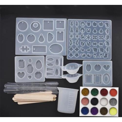 Silicone Resin Jewelry Molds Earrings Pendant Cabochon Geometric Round Heart Square Shaped Resin Jewelry Making Tools Set