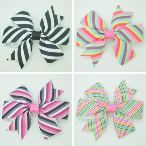 SUPWRF 3.1'' Striped Black and white pink kids hair accessories hair bow With Clip hair Ribbon headwear wholesale 20 PCS T0929