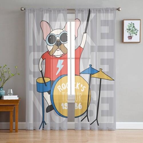Musical Instrument Music Dog Tulle Curtain For Living Room Bedroom Modern Sheer Curtains Decorative Window Treatment