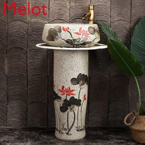 Vertical Column Washbasin Bar Hotel Antique Personality Courtyard Outdoor Bathroom Integrated Floor Wash Basin Inter-Platform