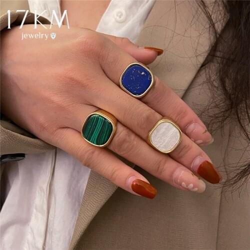 Vintage Geometric Gold Square Chunky Stamp Rings For Women Chic Elegant Metal Wide Finger Ring Creative Jewelry