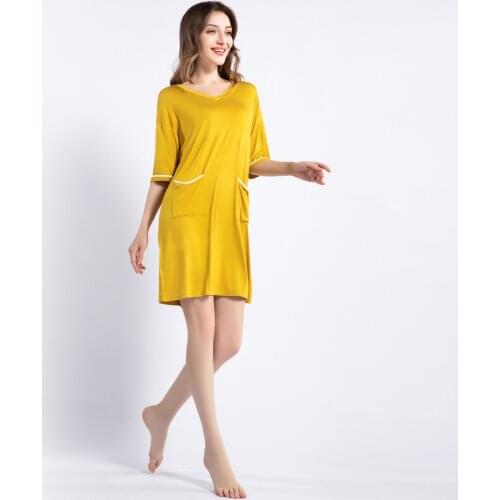 Loungewear Lady Modal Nightgown Sexy V-Neck Knee-Length Nightdress Female Sleepshirt Skirt Summer Loose Home Dressing