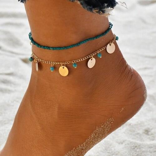 NEW Gold color Round tassel Anklets for Women Foot Beach Barefoot Sandals Multi-layered Bracelet ankle on the leg Ankle AT200047
