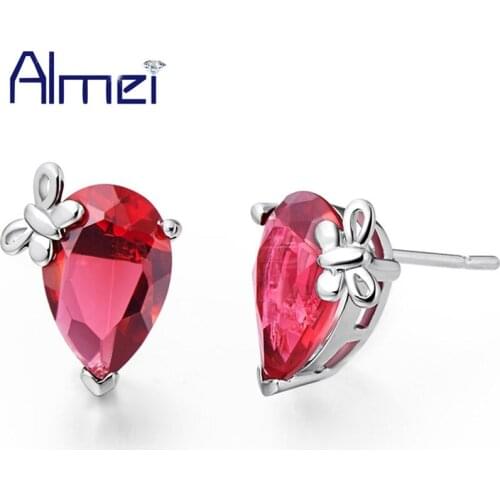 Almei 5%Off Heart Earrings For Women Girl Buttefly Crystal Silver Color 2017 CZ Zircon Purple Love Earings Brincos Gift R206