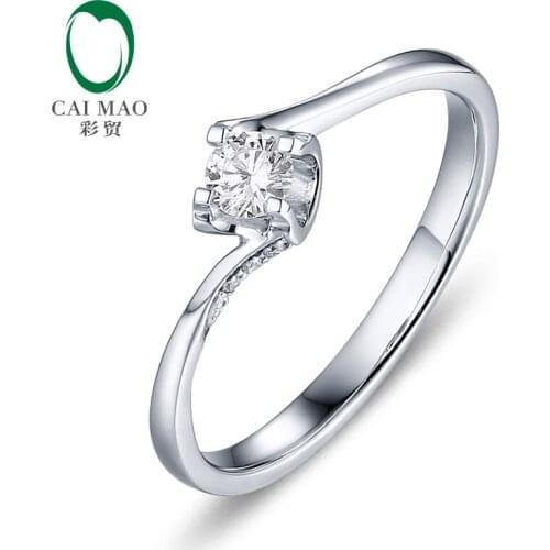 CaiMao 0.14ct Natural Round F VS Diamond Engagement Ring 14K White Gold Wedding for Women