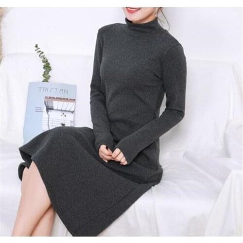 2020 Winter Hot sale Half Turtleneck A-line Dress Solid Casual Ladies Basic Dress Women Bottom Dress Plus Size Vestidos M-8XL