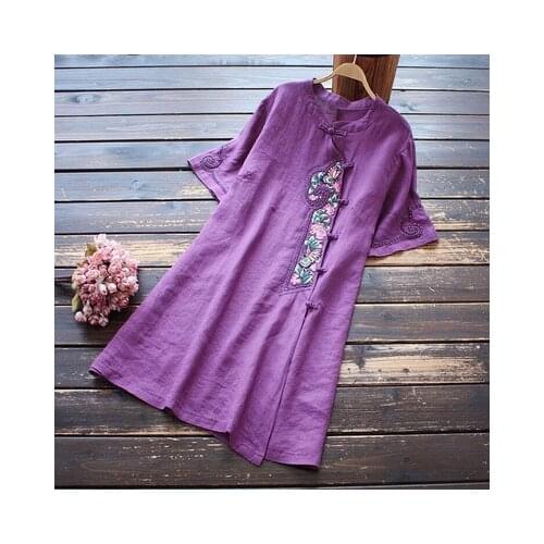 2021 women female top dress chinese traditional cotton linen embroidery lady daily casual tops chiffon chinese vintage shirt