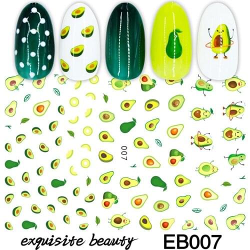 1pcs Avocado Gel Nail Stickers 2021 Summer Flower Anime Slider For Manicure Decorative Foil 3d Nails Art Tips NFEB003-127