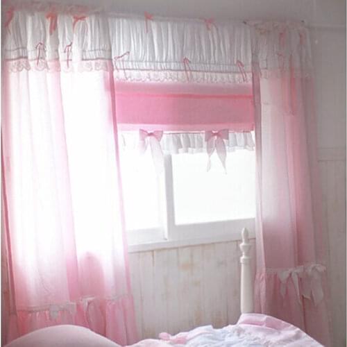 1 piece curtain Romantic princess pink lace cloth curtains for living room window sweet bow curtains wedding decoration cortina