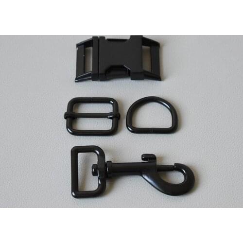 10 Set Metal Buckle Adjust Buckle D Ring Metal Dog Clasp For Handmade Puppy Collar Leash Set Harness Dee Rings 25mm Bag -Black
