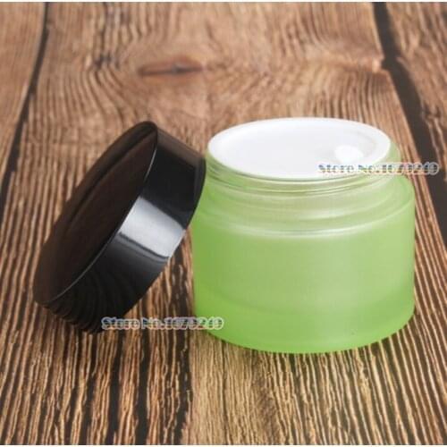 50g/50ml Green colour Frosted empty cosmetic cream jar bottle cream bottle cap/Black cap/cosmetics Bottle glass 100pcs/lot