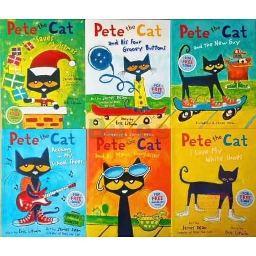 6 books/set, First I Can Read , Pete the Cat I Love My White Shoes, Classic story books children Early Educaction