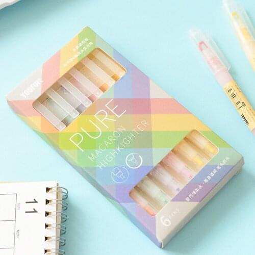 6 pcs/set Crystal Double head Highlighters Candy color 6 colors Drawing Marker pens Promotional Gift Stationery art marker