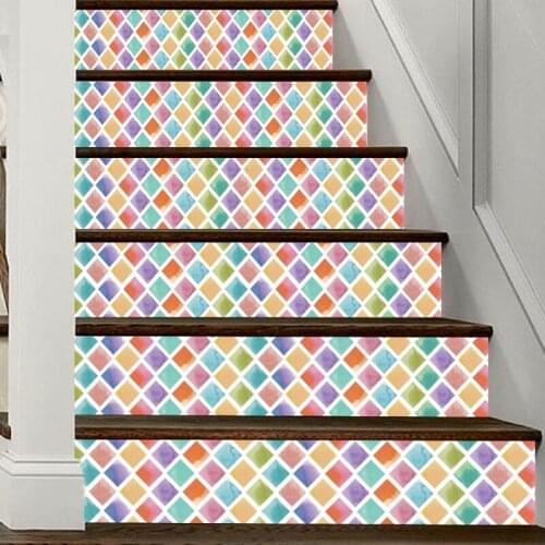 6Pcs Colorful Square Tile Floor Stair Stickers Kitchen Decoration Mural Decals
