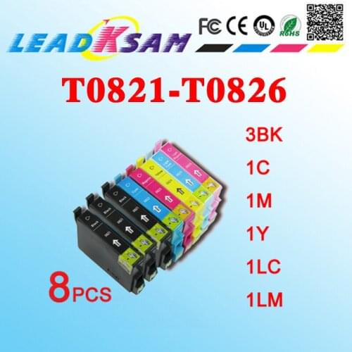 8pcs Ink Cartridge T0821 T0822 T0823 T0824 T0825 T0826 replace for R270 R390 T50 TX720 TX700 TX710W TX810FW TX725 RX610