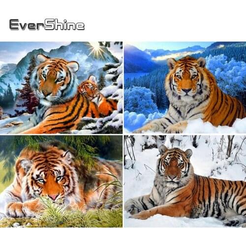 Evershine 5D Diamond Mosaic Full Display Tiger Cross Stitch Diamond Embroidery Sale Animals Rhinestones Pictures Diamond Art