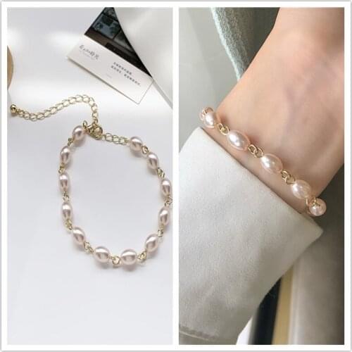 Romantic Elegant Pearl Stitching Chain Bracelet Bangle Wristband Korean Wrist Jewelry Bracelets for Women Girls Gift Wholesale