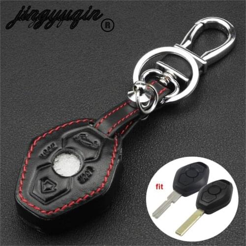 Jingyuqin Hand Sewed Leather Car Key Cover For BMWX3 X5 Z3 Z4 3 5 7 Series E38 E39 E46 E83 Keys Protection Case Chain FOB Bag