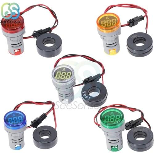 22MM 0-100A Mini Digital Ammeter Current Meter Indicator Led Lamp Round Signal Light