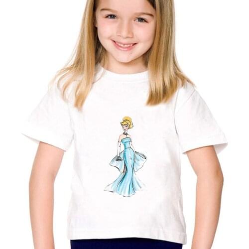Children T-shirt Harajuku Tshirts Lovely Disney Princess Cinderella T Shirts Kids Cartoon Printed Girls Short Sleeves Tees Shirt