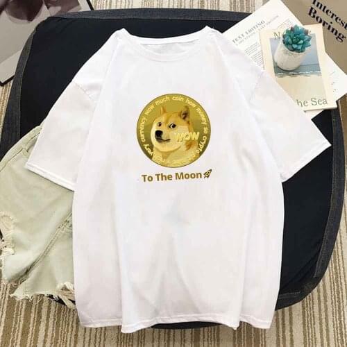 T Shirt for Women Summer Fashion Shiba Coin Dogecoin To The Moon Popular T Shirt Woman Graphic Tee Vintage Men Lady Tops Casual